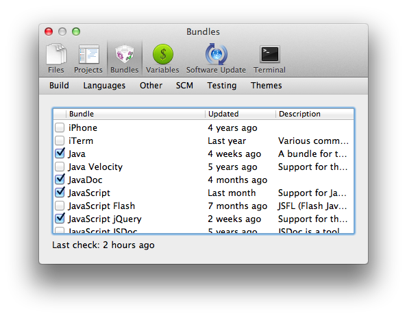 TextMate bundle dialog