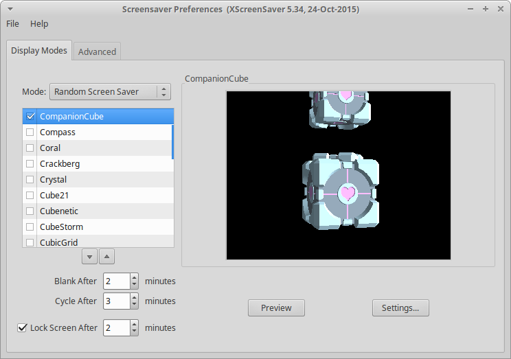 xscreensaver-config screenshot